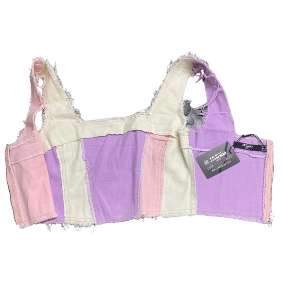 Jaded London Top Womens Shirt US Size 4 Pink Patch Work Corset Zip Distress NEW - Picture 7 of 9